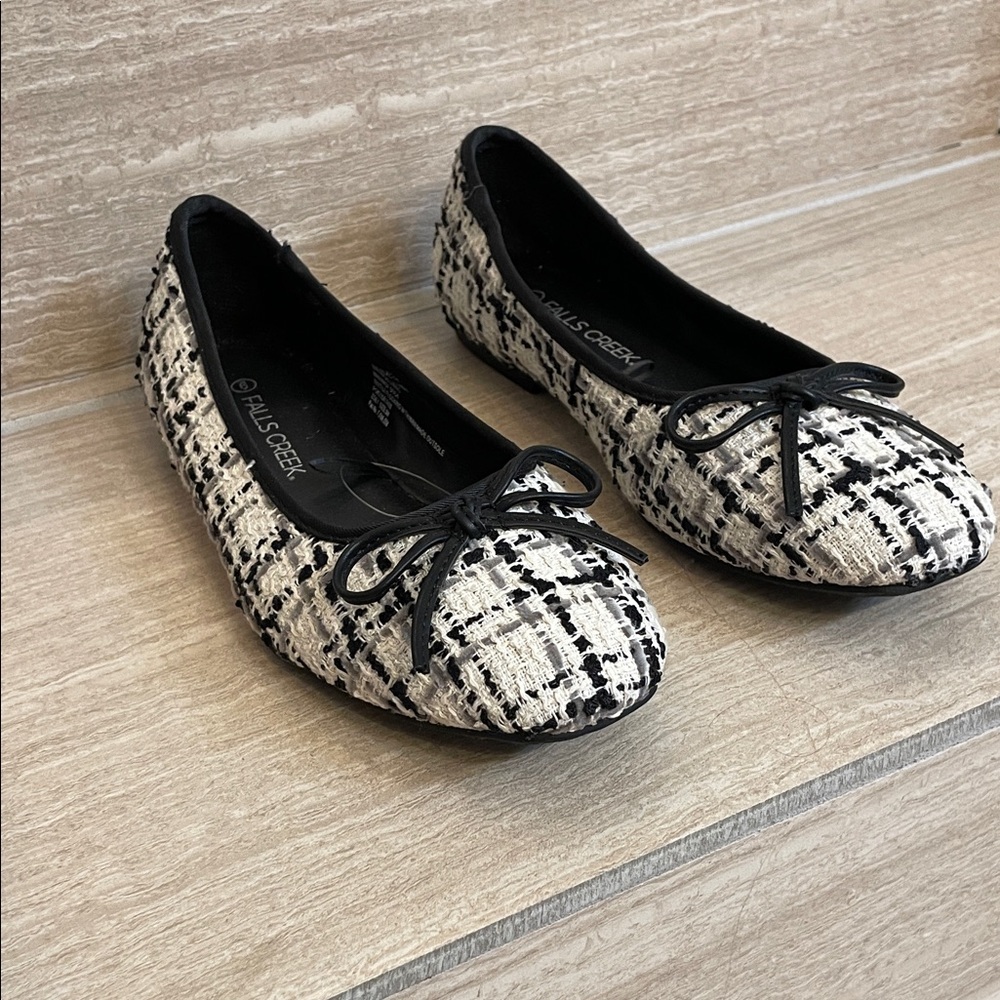 Falls Creek NWOT Sz 9 Black and White Tweed Bow Flats - Picture 4 of 10